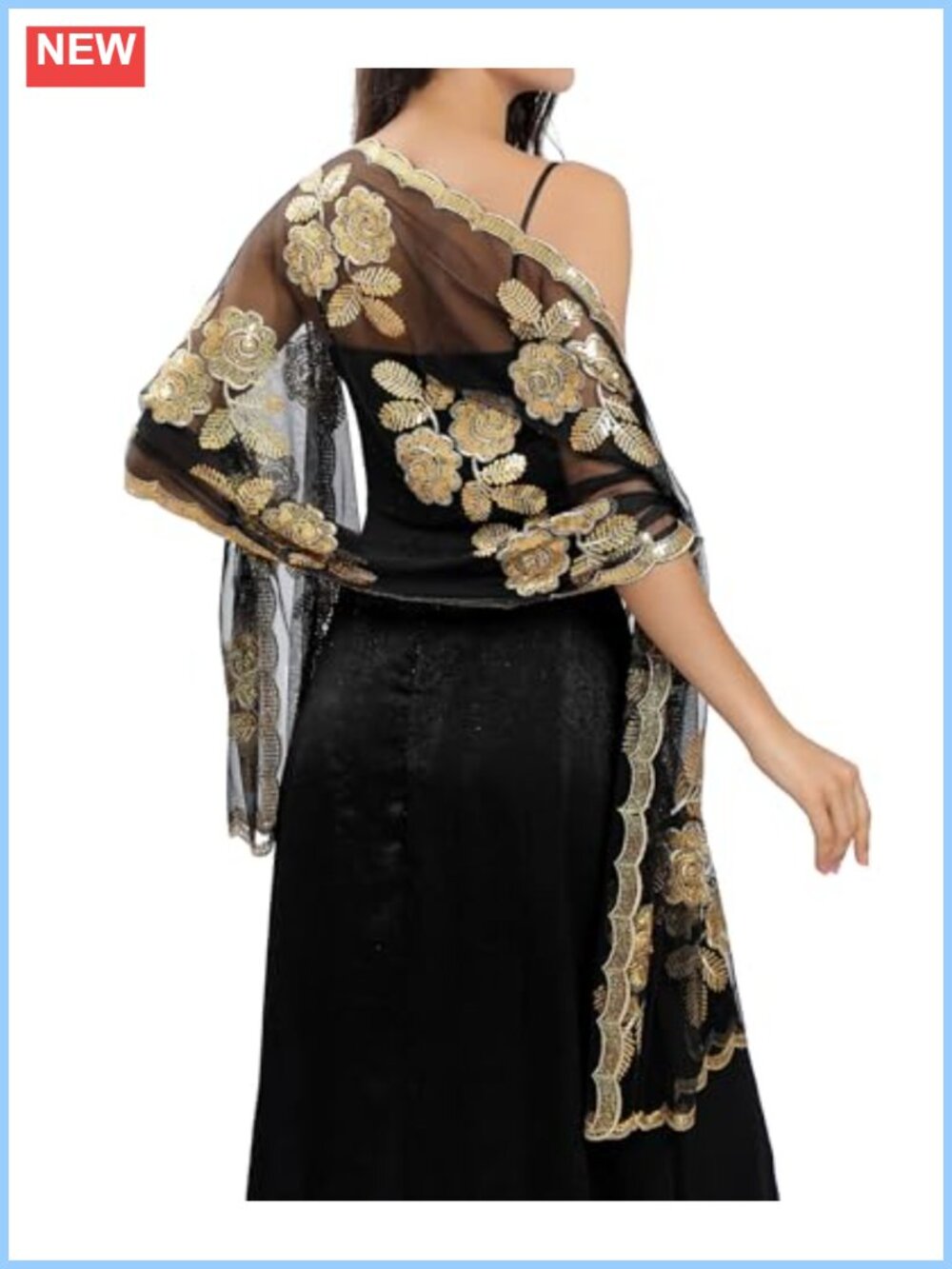 Embroidered Lace Sequin Floral Chiffon Shawl Wrap Formal Evening Wedding